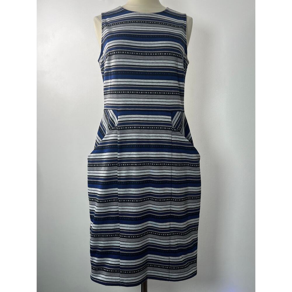 Leota Women's Sheath Dress Nautical Blue-White Striped Career Office Wear Size M